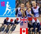 Велоспорт трек преследования группами женщин 4000м, Соединенное Королевство, Соединенные Штаты Америки и Канада - Лондон 2012 - подиум